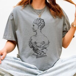 Classical Bust Profile Graphic Tee Vintage Engraving Art